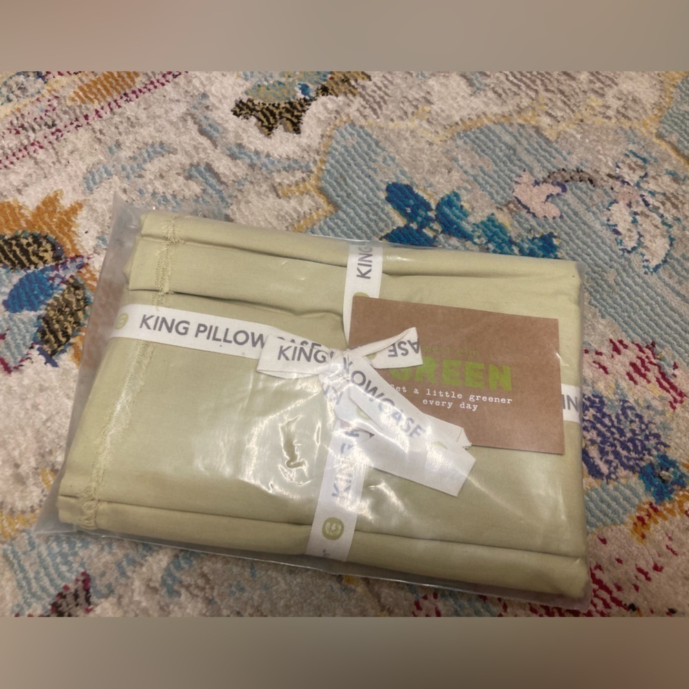 West Elm Green Get Little Greener Every Day 100% Organic Cotton King Pillowcase